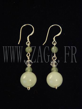 Boucles d`oreille jade boules blanches
