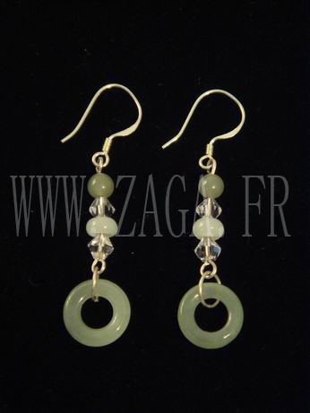 Boucle d`oreille jade cercles verts