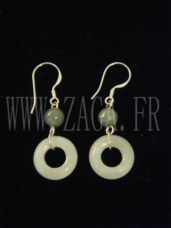 Boucles d`oreille jade cercles blancs