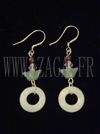 Boucles d`oreille jade cercles blancs