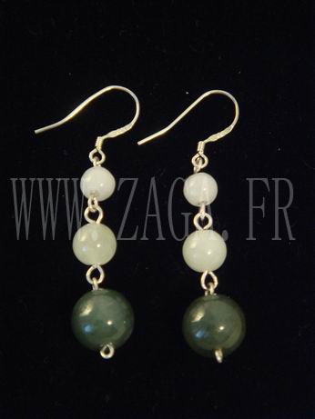 Boucles d`oreille jade trois boules