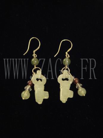 Boucles d`oreille jade cl&eacute;s