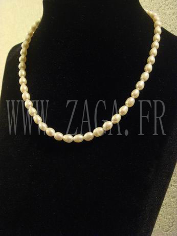 Collier perles de culture ovales blanches 6-7mm