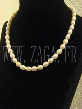 Collier perles de culture ovales blanches 8-9mm