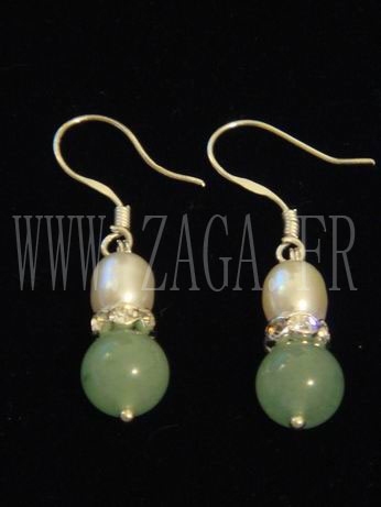 Boucles d`oreille perles de culture et jade