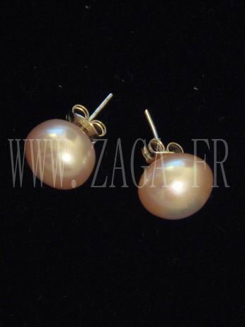 Boucles d`oreille perles de culture 10mm roses fonc&eacute;s