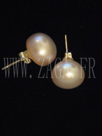 Boucles d`oreille perles de culture 12mm roses fonc&eacute;s
