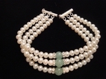 Bracelet perles de culture et jade 3 rangs